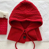 New Knitted Balaclava Hats For Women Hooded Caps Outdoor Winter Warmer Drawstring Hat One-Piece Neck Collar Cycling Beanies Caps