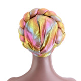 New African Colorful Laser Large Braid Turbans For Women Trendy Gradient Color Elastic Head Wraps Ramadan Chemo Hats Headscarf