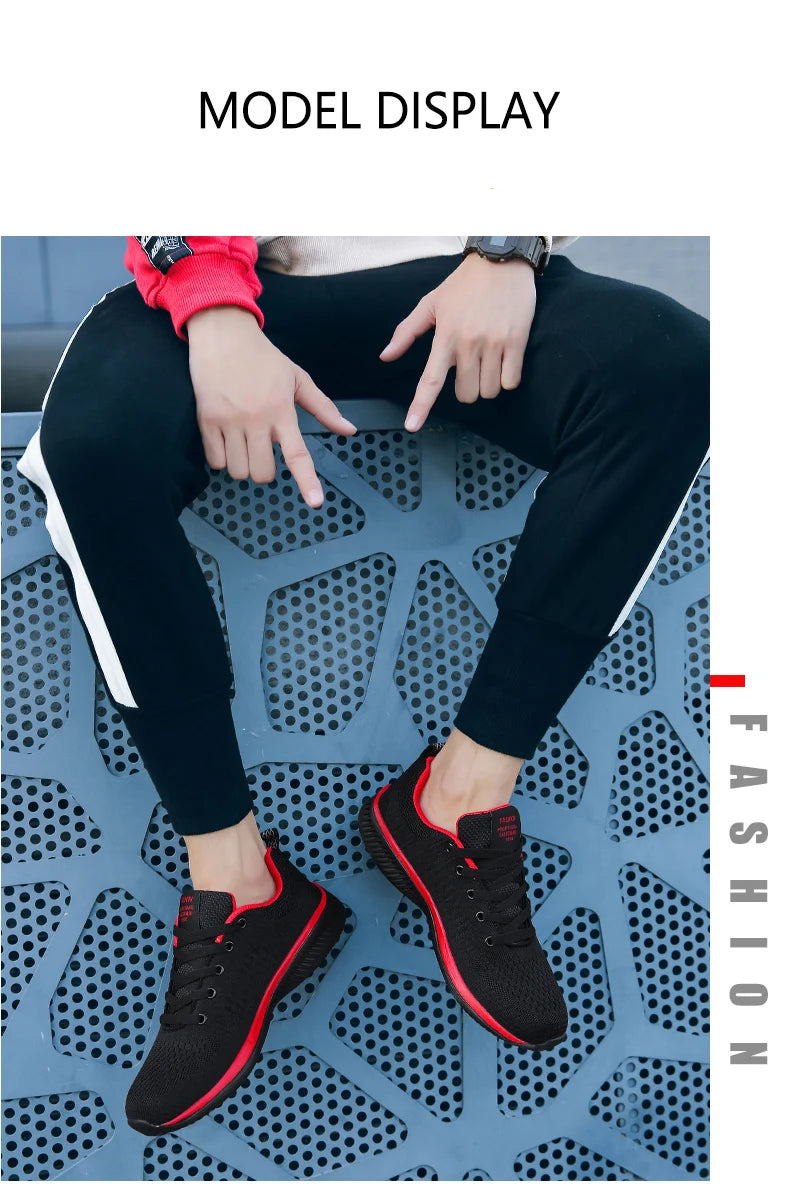 Men Running Sneakers Lightweight Athletic Shoes Classical Mesh Breathable Lace-up Outdoor Walking Shoes Male Tennis Shoes