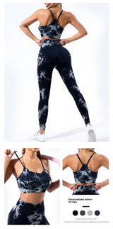 Tie-dye yoga clothing set, sports bra, intimates, yoga pants, non-falling sports tights, peach butt lifting line