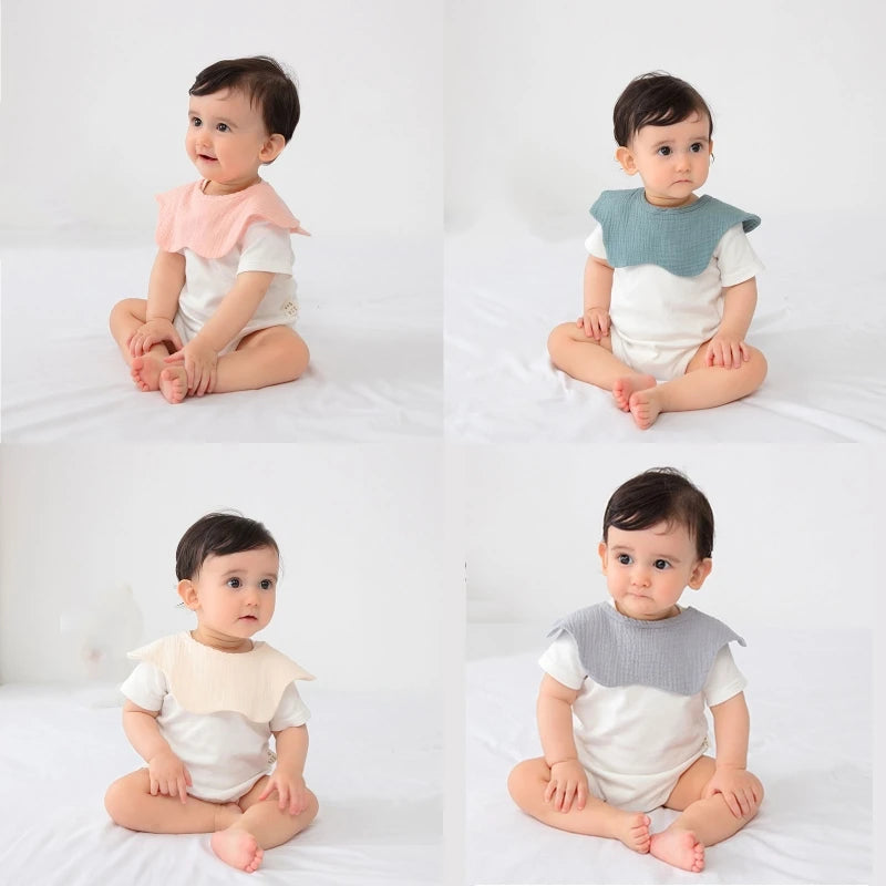 Solid Colour Flower Shape Baby Bib Flower Shape Cotton Gauze Muslin Newborn Feeding Burp Cloth Baby Girl Boy Saliva Towel Scarf