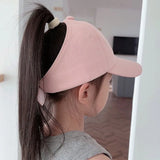 Love Heart Kids Baseball Caps Adjustable Large Brim Sun Hat Solid Color Hollow High Ponytail Caps for Boys Girls
