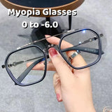 Blue Light Blocking Eye Protection Myopia Eyeglasses Fashion Double Beam Metal Glasses Women Trend Retro Plain Face Eyewear Men