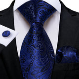 2023 New Blue Ties for Men Luxury Paisley Striped Check Silk Polyester Men's Wedding Party Necktie Accessories Handkerchief Gift