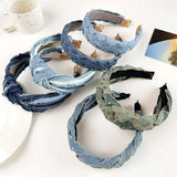 Women Denim Cloth Knotted Headbands Hairbands Headdress INS Fashion Cool Cowboy Wide Head Bands Hair Hoops