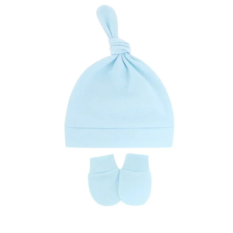 Newborn Baby Hat with Gloves Autumn Winter Warm Cotton Kids Beanies Stuff Children Accessories Infant Nightcap 0-6 Months Babies