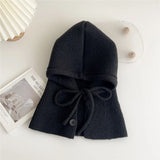 Winter Balaclava Hats For Men&Women Unisex Knitted Hooded Caps Outdoor Warmer Drawstring Hats One-Piece Neck Collar Beanies Cap
