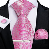 Pink Striped Floral Solid Paisley 8cm Silk Men's Tie Set Handkerchief Cufflinks Wedding Business Prom Accessories Tie Cravat