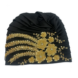 African Female Wrap Head Bonnet Muslim Turban Hat Lady Head Wraps Glitter Luminescence Beading Pleated Turban Cap for Women