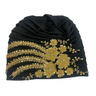 African Female Wrap Head Bonnet Muslim Turban Hat Lady Head Wraps Glitter Luminescence Beading Pleated Turban Cap for Women