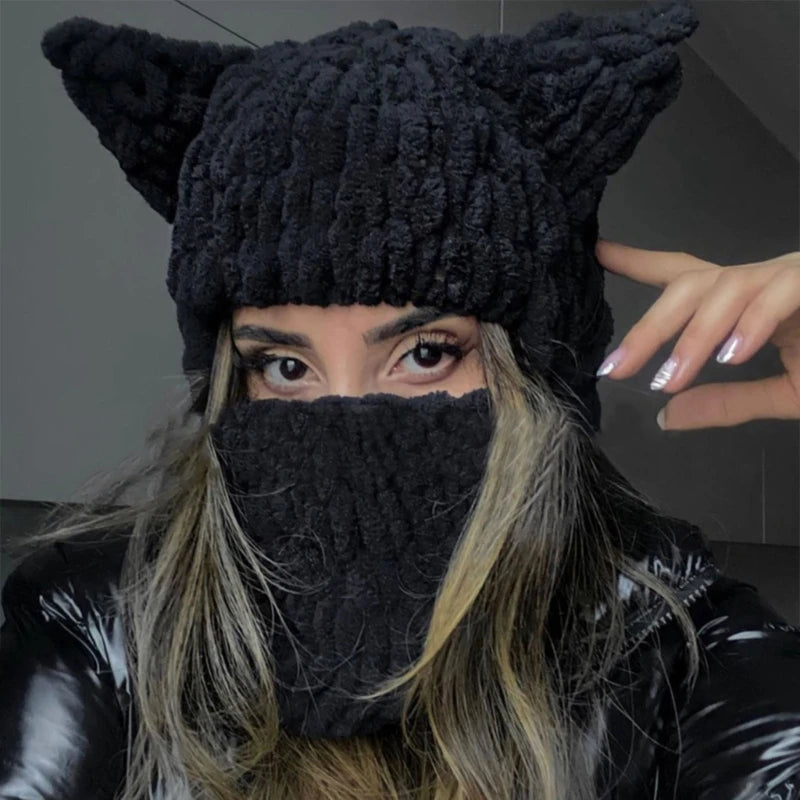 Winter Cartoon Knitting Hat Cute Animal Ear Cosplay Hat Outdoor Sport Hat Woolen Caps Windproof Headwear Balaclava Photo Props