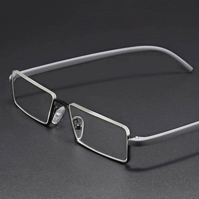 Men Women Metal Blue Light Blocking Reading Glasses with Case TR90 Half Frame HD Prescription Eyewear Presbyopia Diopter