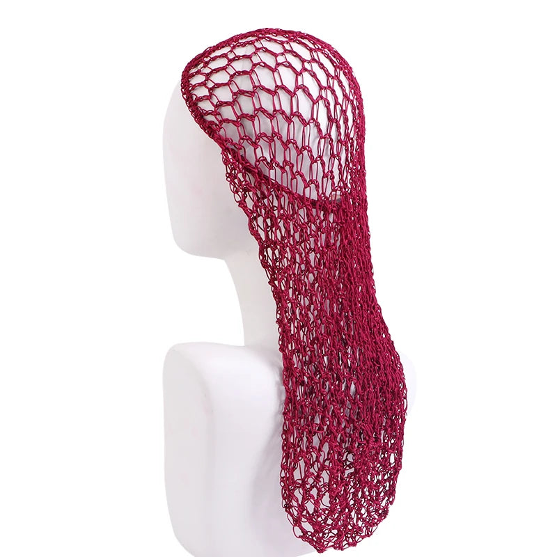 Women Crochet Hair Snood With Elastic Edge Long Hair Net Head Cover Hair Care Nightcap Mesh Pocket Wrap Dreadlock Headwear