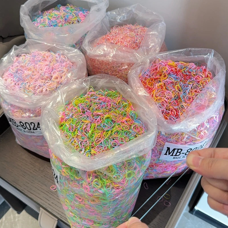 500Pcs/bag Girls Colourful Disposable Rubber Band Hair Ties Headband Children Ponytail Holder Bands Kids Hair Accessories