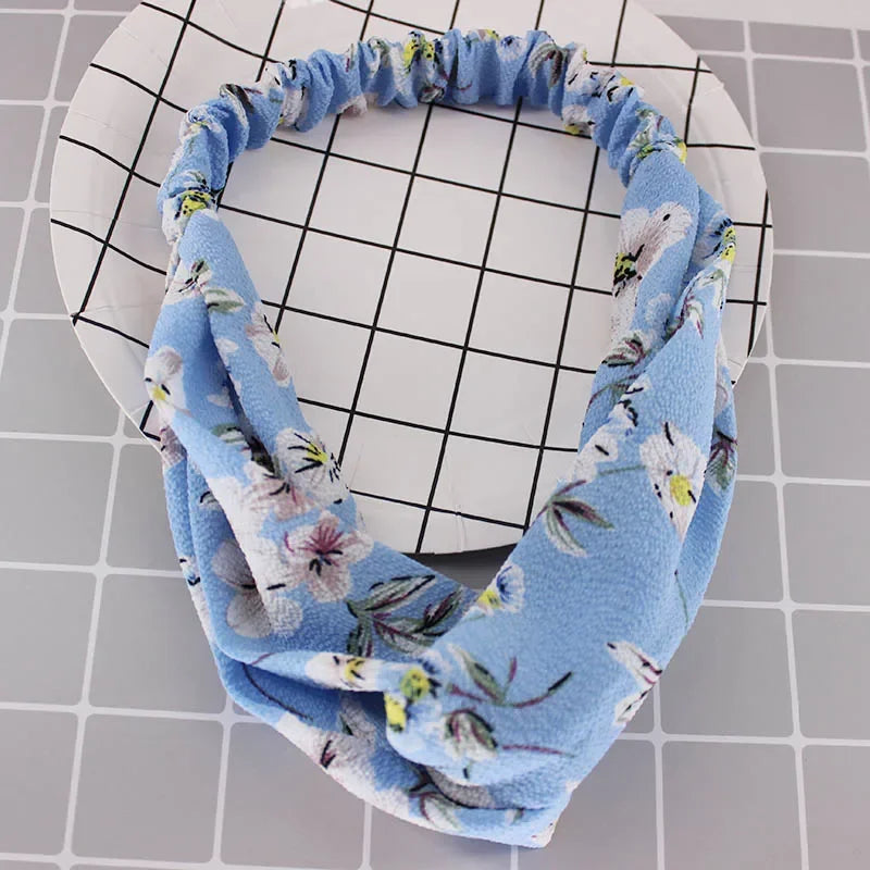 Fashion WomenFloral Headband Hair Accessories Leopard Cross Knotted Bow Chiffon Hair Band Girls Headdress Ladies Hoop Headwear