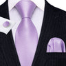 Barry.Wang Purple Silk Mens Tie Hanky Cufflinks Set Lilac Lavender Mauve Violet Jacquard Necktie For Male Wedding Business Party