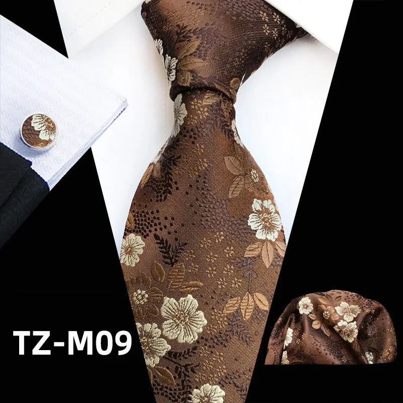 Floral Pink Silk Ties Set For Men Wedding Party Neck Tie Set Handkerchief Brooch Cufflinks Men Accessories High Quality Gravata