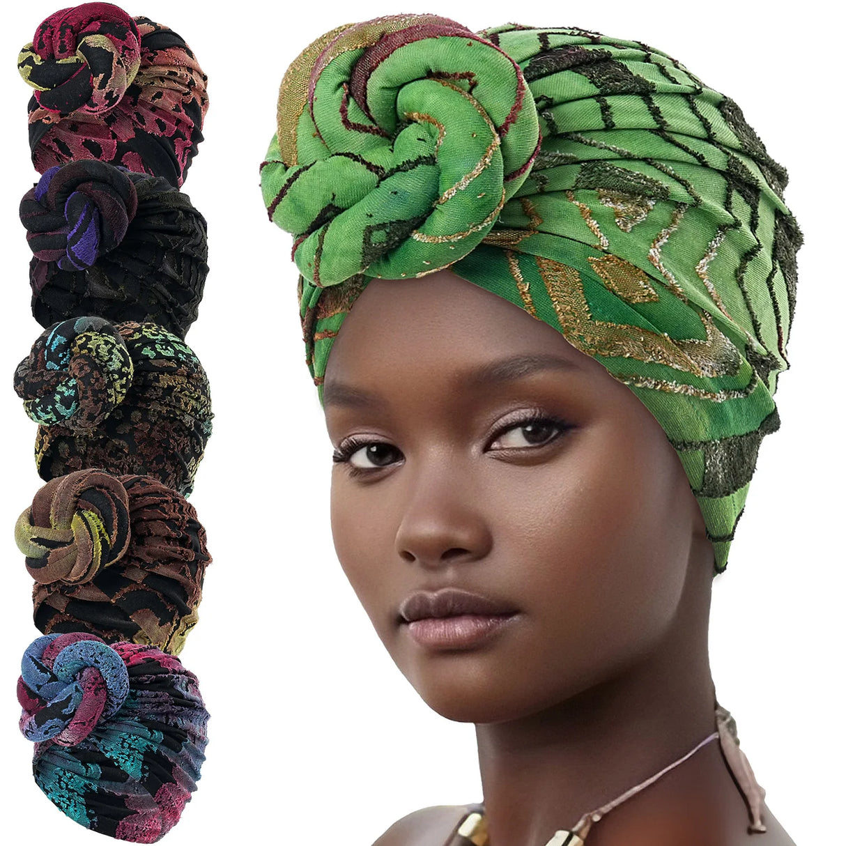 2024 African Pattern Floral Print Turban for Women Pre-Made Top Knot Head Wraps Flower Stretch Hijab Chemo Cap Headscarf Beanie