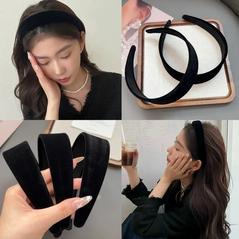 Fashion Autumn Winter Black Soft Velvet Cloth Hairbands for Women Girls Casual Shopping Face Washing Dress Up Hair Accessories