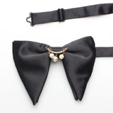 New Mans Black Bow Luxurious Polyester Horn Bow Tie With Pearl Chain Brooch For Bussiness Wedding Party Tuxedo Accessories Ties