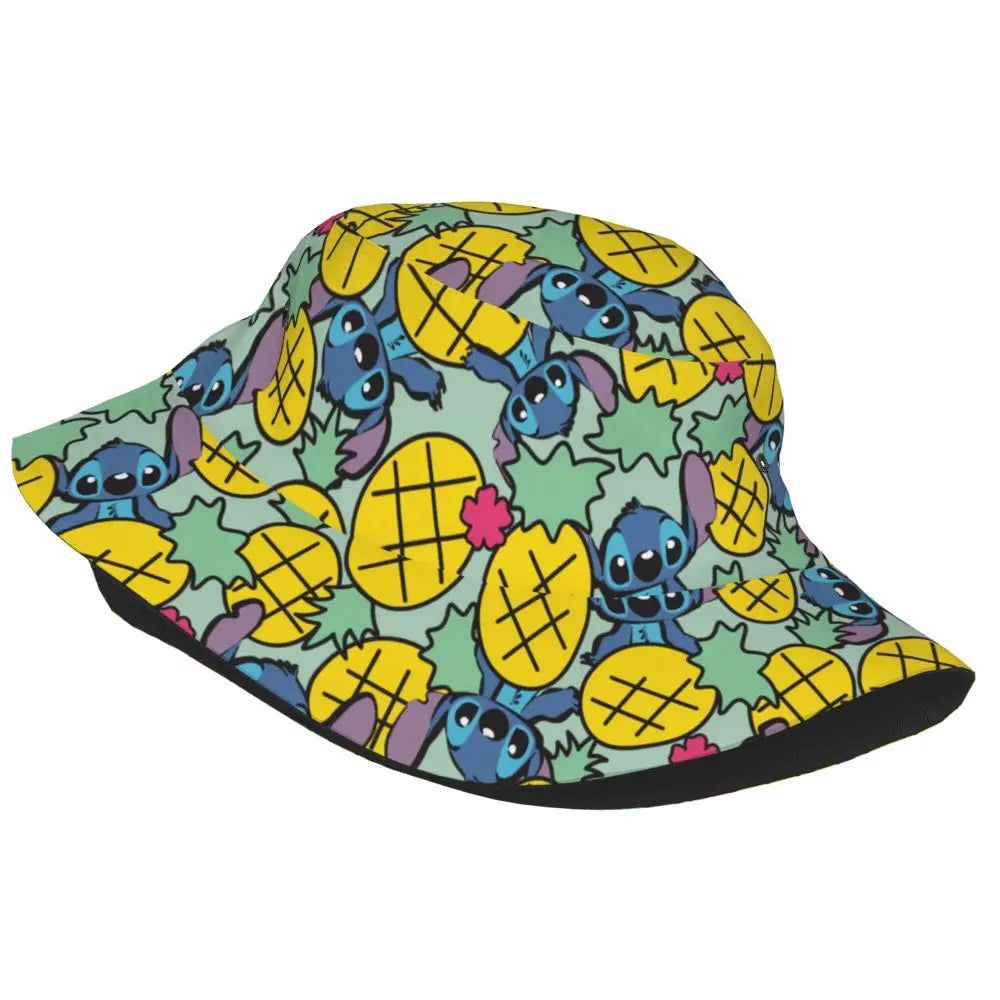 Unisex Kawaii Bucket Hats Funny Stitch Cartoon Accessories Bob Hat For Beach Headwear Lightweight