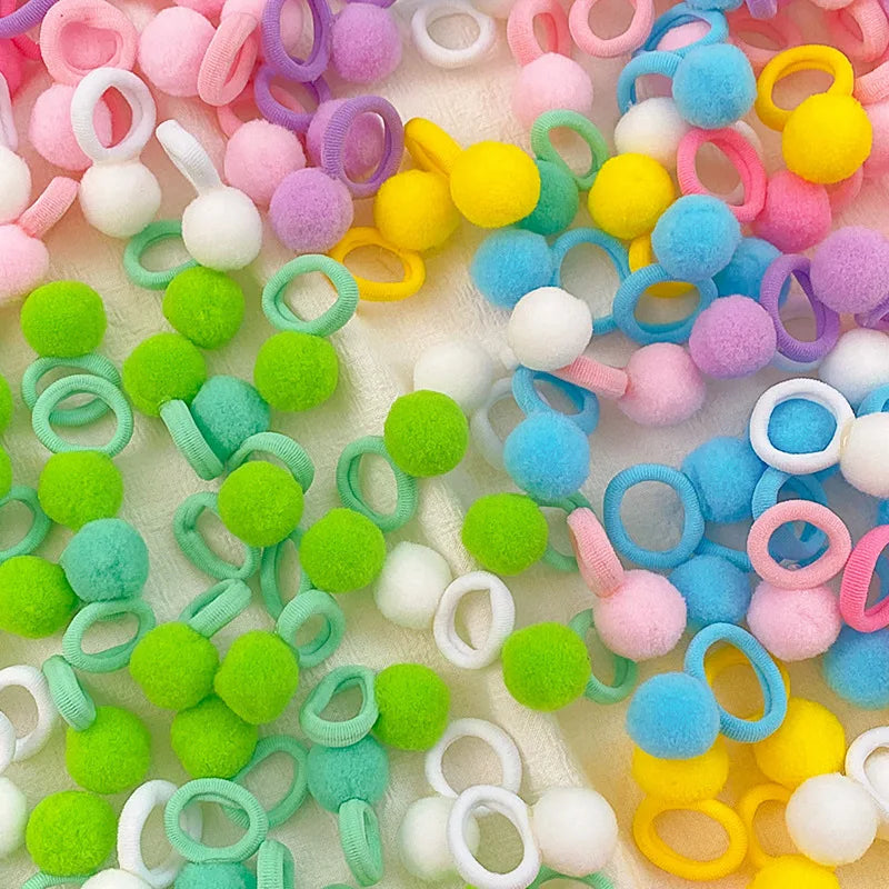 10 Pairs Baby Girls Elastic Hair Bands Plush Ball Rubber Bands Sweets Scrunchie Hair Ties Random Color Kids Hair Accessories