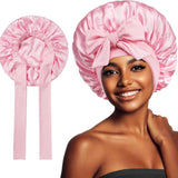 New Satin Sleeping Cap For Women Solid Wide Band Stretch Head Tie Silky Bonnet Edge Wrap Nightcap Hair Care Shower Head Cover