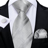 3Pcs Sliver Plaid Solid Grey Silk Men Tie Pocket Suqare Cufflinks 8cm Luxury Wedding Prom Accessories Gravats Gift for Husband