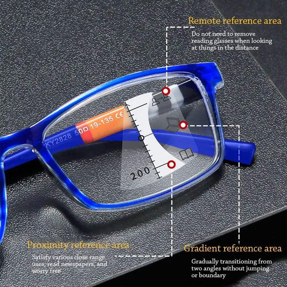 Blue Ray Blocking Anti-Blue Light Reading Glasses Multifocal Progressive Near Far Square Eyeglasses Ultralight PC