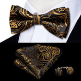 Hi-Tie Christmas Green Bow Ties for Men Silk Butterfly Tie Bow Tie Hanky Cufflinks Set Wedding Party Paisley Plaid Solid Bowtie