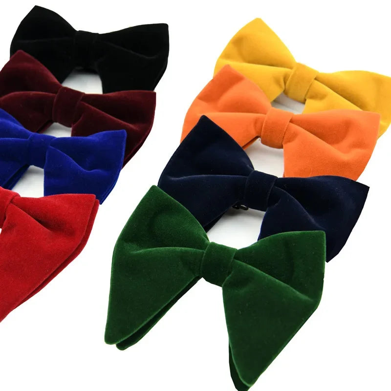 Men's Business Bow Tie Velvet  Royal Blue Burgundy Double Deck Big Bowtie Fashion New Mens Wedding Horns Bowties Gifts for Men