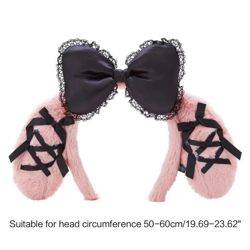 Women Girls Cute Cartoon Melody Ears Shaped Headband Plush Hair Hoop Makeup Photoshoot Christmas Party Headpieces
