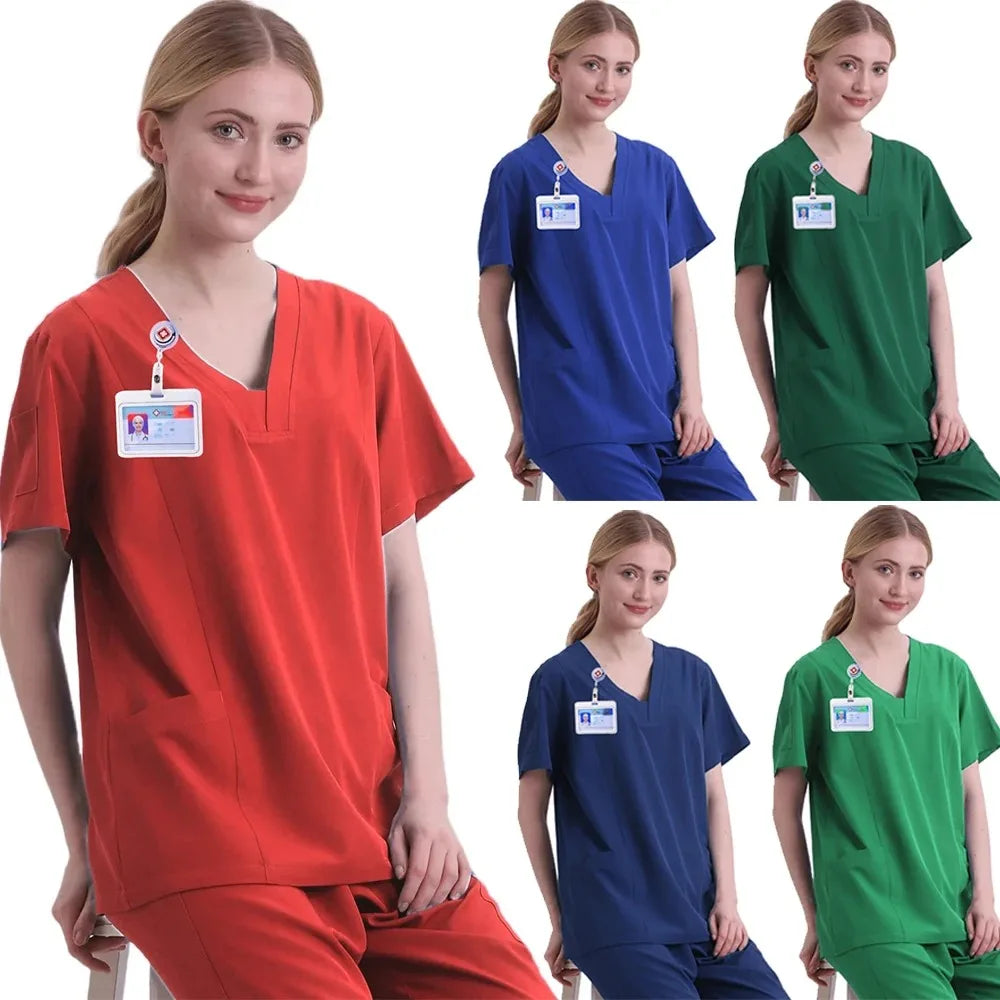 New Scrubs Set Medical Uniforms Stretch Scrub Tops with Pocket Pants Nurse Uniform Doctor Surgery Overalls Beauty Salon Workwear