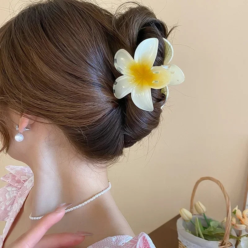 Hot Bohemia Gradient Colorful Acrylic Egg Flowers Hair Claw Clips For Women Beach Forest Style Sweet Headwear New Accessories