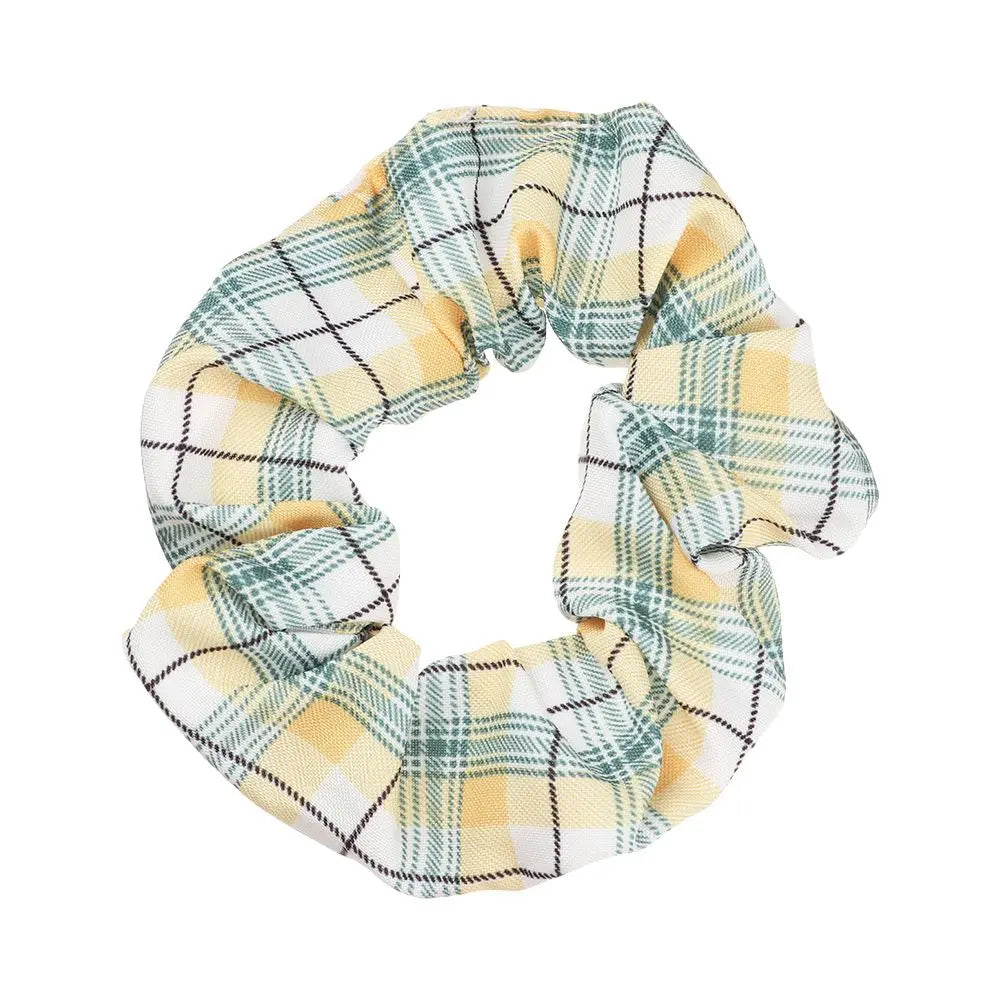 Women Lady Female Flower Hair Accessories LatticePrint Elastic Hairs Ties Yellow Scrunchies Hair Rope Girls Headwear