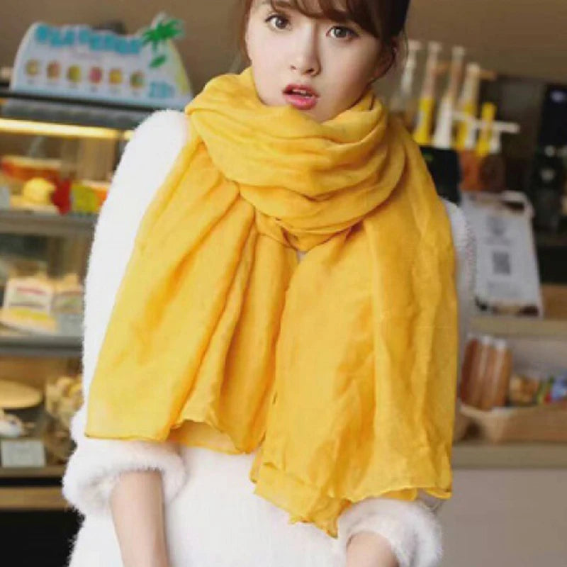 New White/Green/Blue/Yellow/Orange Cotton Linen Lady Women Soft Scarves For Girls Wraps Solid Color Female Casual Daily Shawls