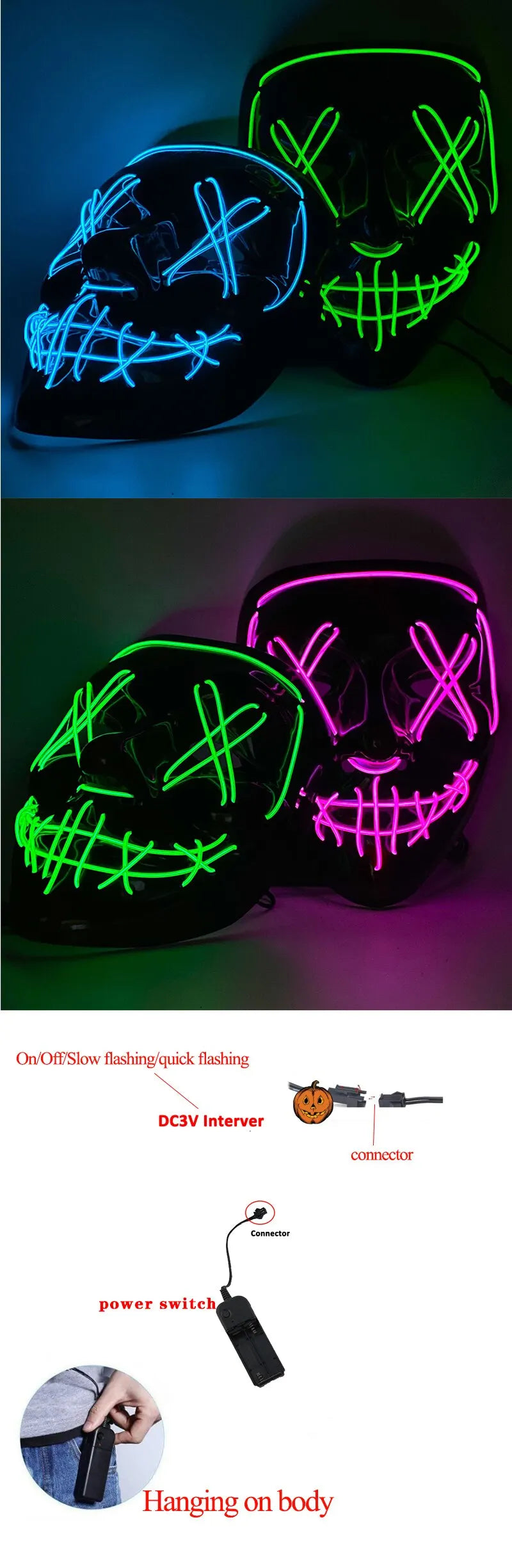 Cosmask Halloween Neon Mask Led Mask Masque Masquerade Party Masks Light Glow In The Dark Funny Masks Cosplay Costume Supplies