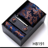 Brand Wholesale Tie Pocket Squares Cufflink Set Necktie Blue Striped Man Wedding Accessories Fit Workplace Holiday Gift Box