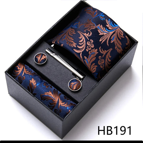 Brand Wholesale Tie Pocket Squares Cufflink Set Necktie Blue Striped Man Wedding Accessories Fit Workplace Holiday Gift Box