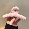 New Winter Faux Fur Hair Claw for Women Elegant Acrylic Crab Barrette Hairpin Girl-Hair Furry Headwear Hair Claw Clip