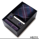 65 Colors Fashion Tie Handkerchief Set Tie Clip Necktie Box Man's Shirt Dark Red  Accessories Men Wedding Holiday  Gift