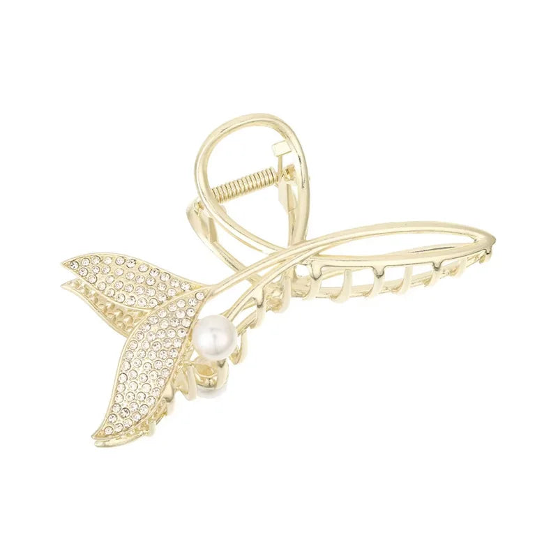 1pc New Product Star Same Style Fish Tail Pearl Hair Clip Tail Clip High Grade Headwear Chinese Style Trendy Retro Grip Clip