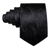 Business Black Silk Ties For Men Classic Solid High Quality Woven Pocket Square Cufflinks Sets Party Formal Designer Barry.Wang