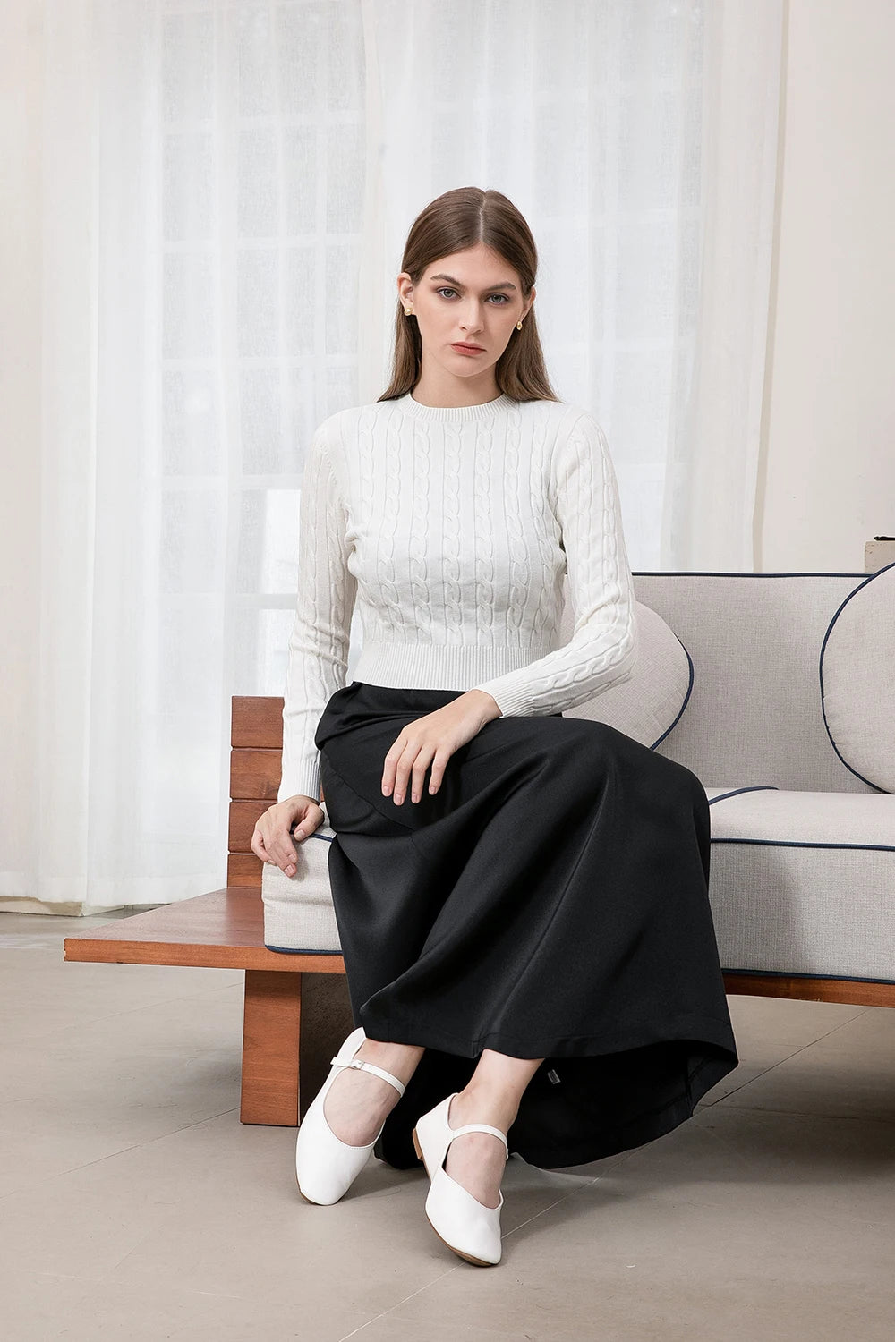 AP Women 2025 Autumn and Winter Cableknit Sweater Soft Casual Five Color Available Lady Satin Dress