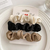 3/4/5 PCS Elastic Bands Elegant Solid Color Satin Pleated Scrunchies Woman Strong Ponytail Hair Ties Accessories Wholesale