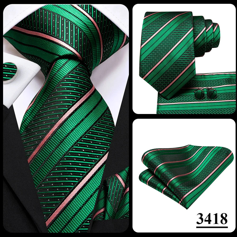 Black Red Striped Silk Wedding Tie For Men Handky Cufflink Gift Men Necktie Fashion Business Party Dropshiping Hi-Tie Designer