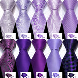 Male Gift Silk Men Tie Set Purple Violet Solid Paisley Striped Wedding Business Tie for Man Necktie Handky Cufflinks Barry.Wang