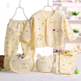 5pcs/set Newborn Baby Suit Set Top 2 Pants Hat Bibs 0-3 M Clothing Set Boy Girl Clothes Pure Cotton Breathable Cartoon Underwear