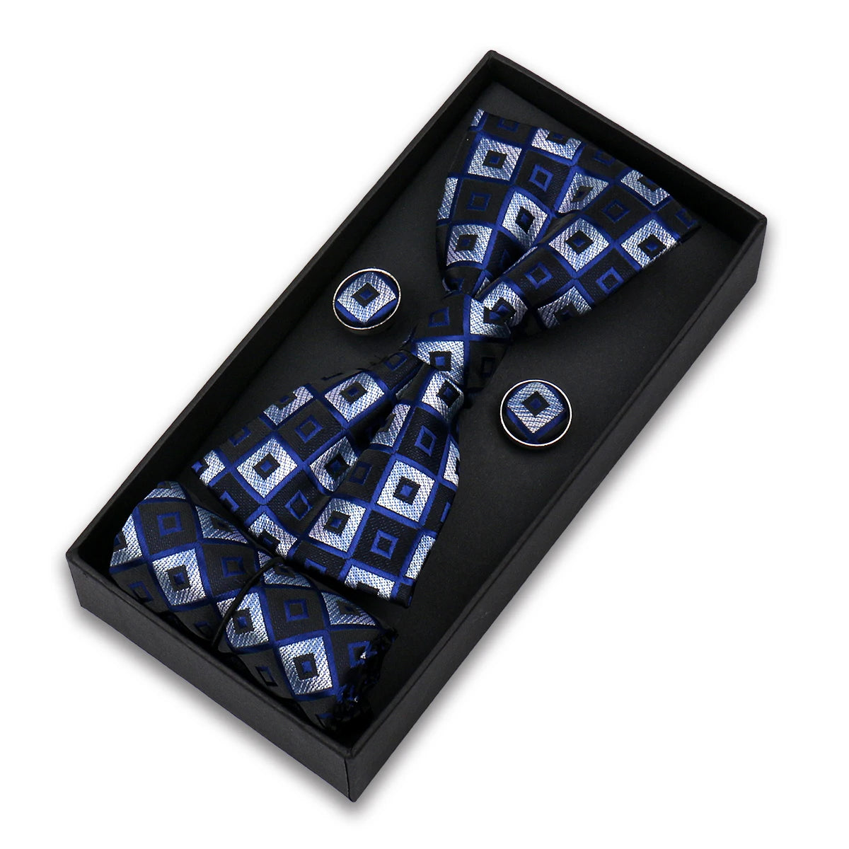Bowtie Set For Men Gift Box Business Fashion Red Bow Tie Pocket Square Cufflinks Set Bowtie 3pcs For Wedding Hanky Cravatas Neck