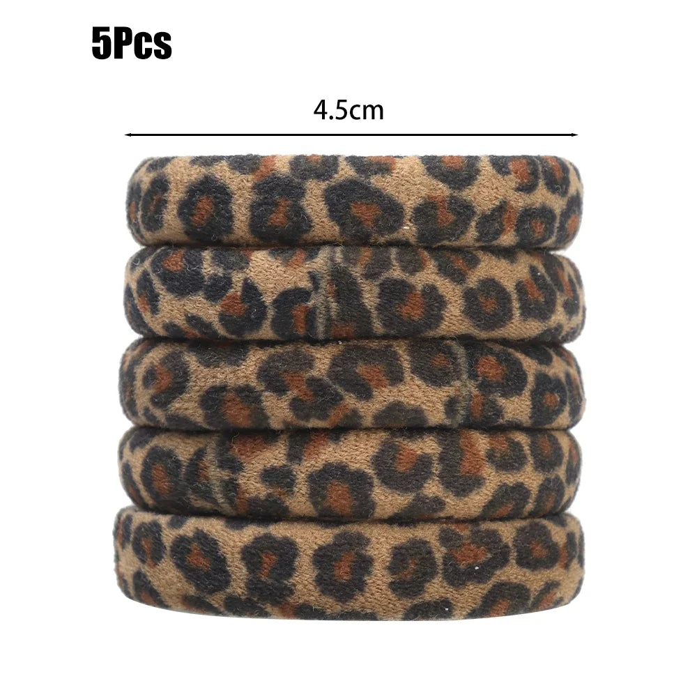 5pcs Leopard Print High Elastic Hair Ties Scrunchie Ties High Elasticity Ponytail Holder Women Girls Hair Rings Rope Accessories